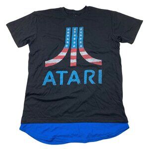 New! Atari Videogame Logo T-Shirt Patriotic American Flag